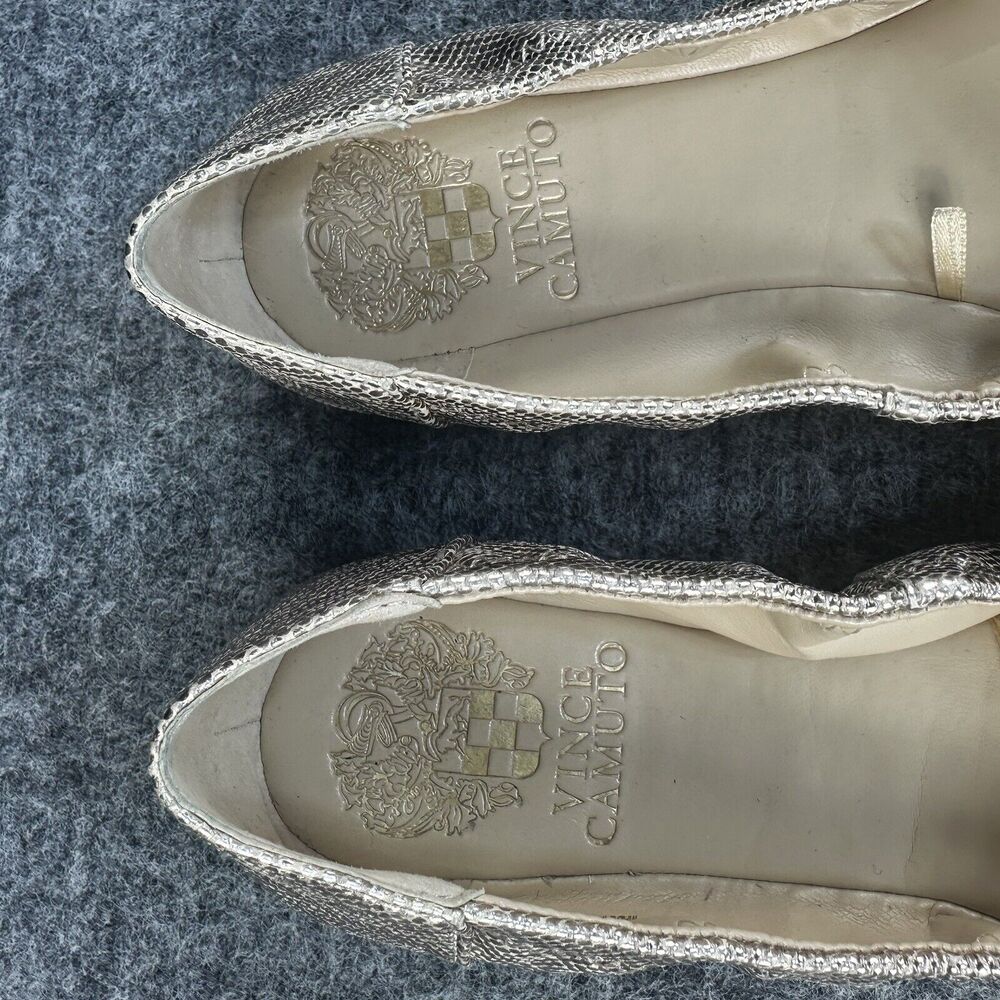 Vince Camuto Ballet Flats Women Size Gold Snake Skin Textured Bow Charm Eryn - Picture 9 of 15